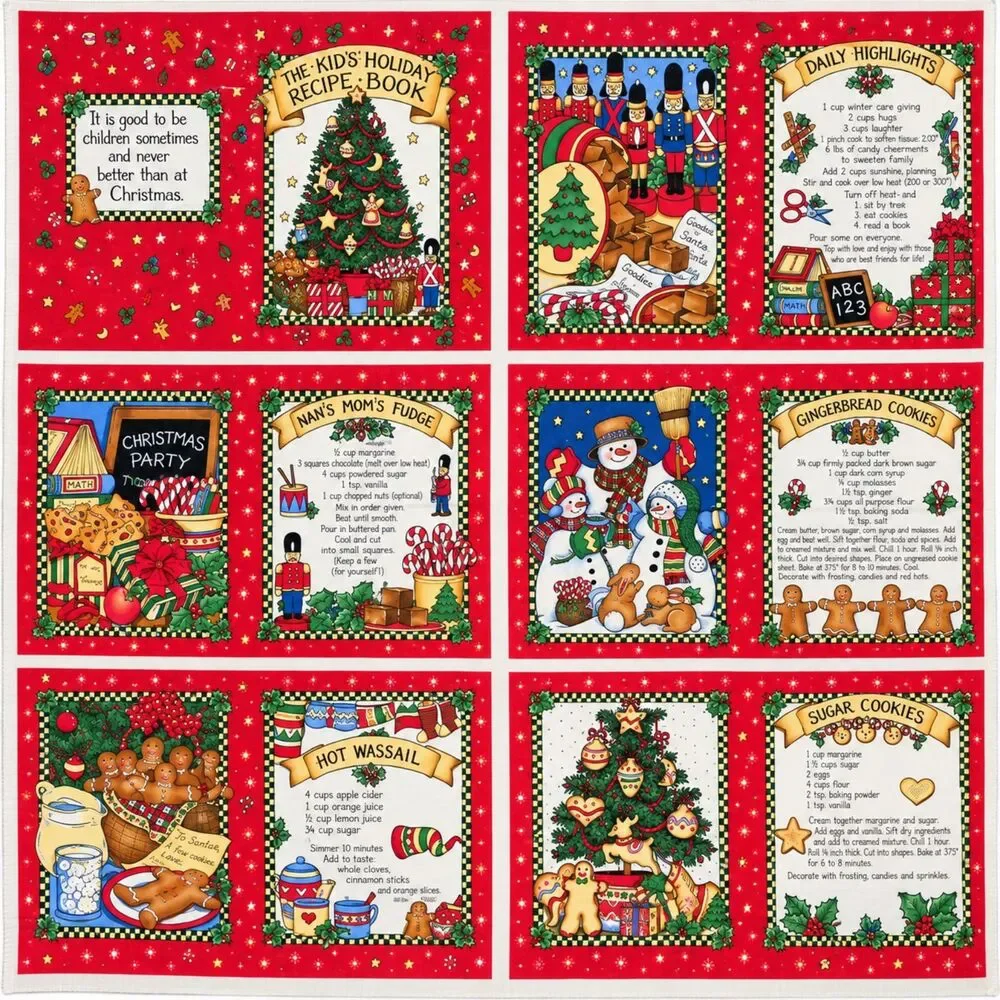 Lot of 3 Christmas Winter Fabric Panels Sewing Teddy Bears Gingerbread Man